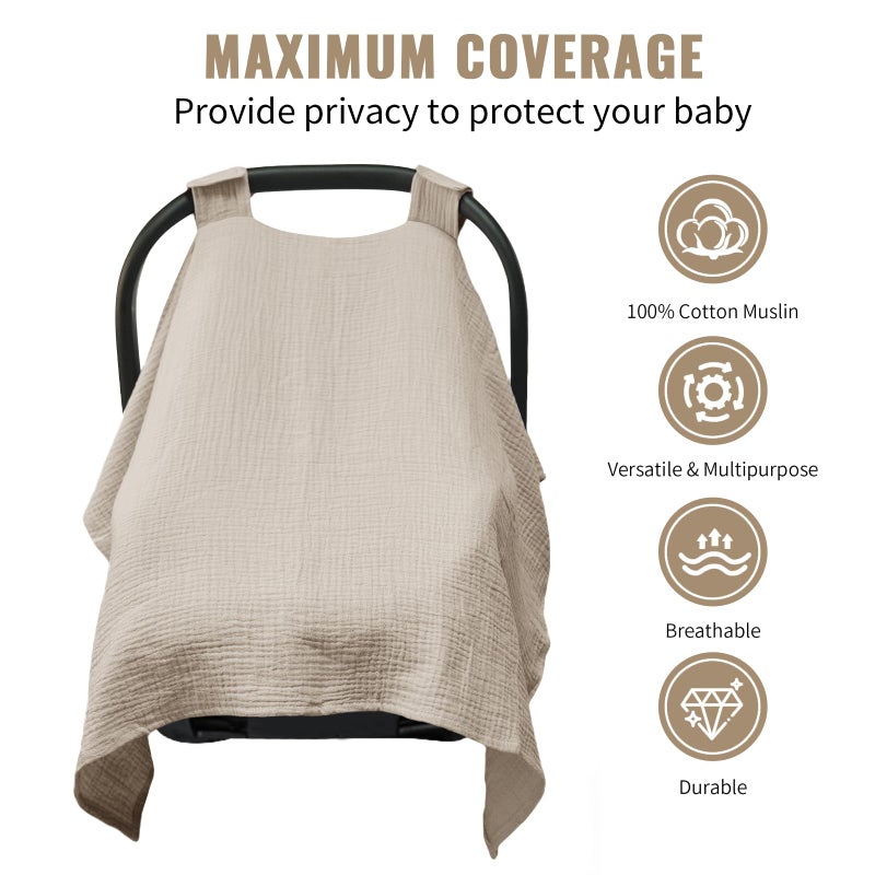 Metplus Muslin Car Seat Cover for Babies - Carseat Stroller Cover Infant Stroller Covers for Boys and Girls, Breathable & Lightweight, Fits Most Strollers & Baby Car Seats - Image 2